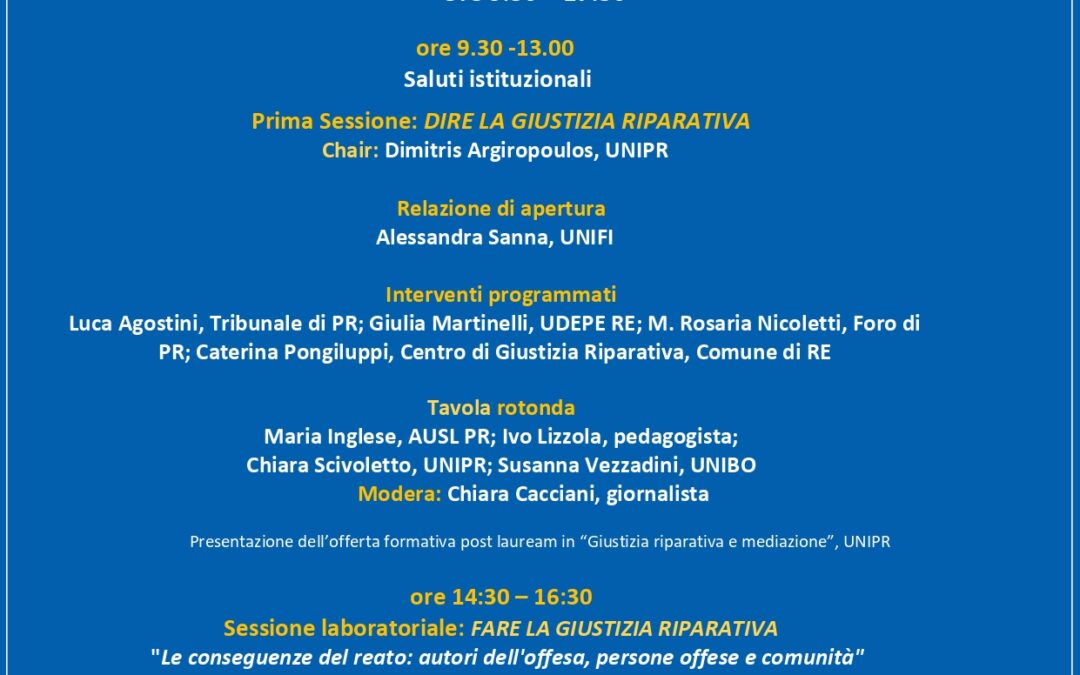 RIPARARE, PRENDERSI CURA. ESERCITARSI ALLA GIUSTIZIA RIPARATIVA